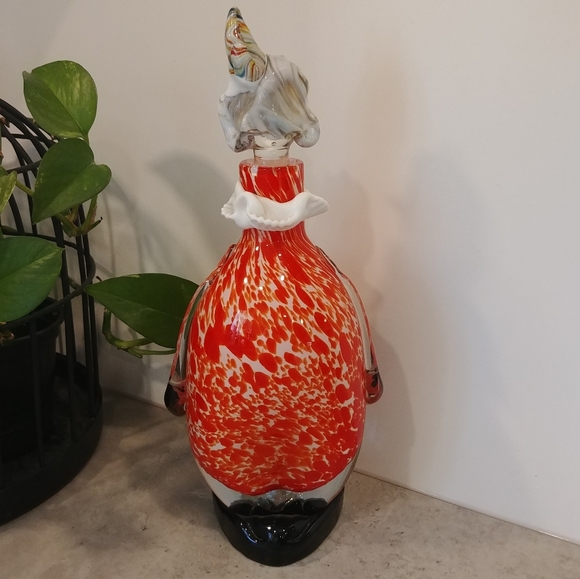 Vintage Murano Art Glass Clown Decanter & Stopper, Red Swirl, Barware Kitsch - Picture 2 of 7